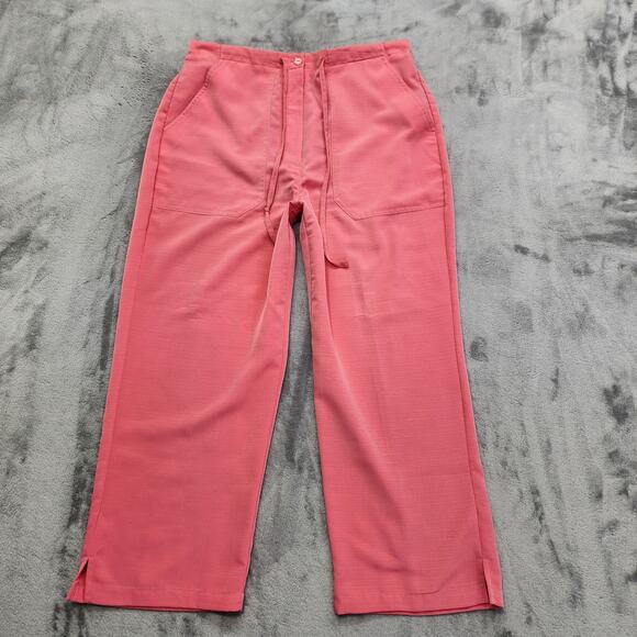 Vintage 90s Sag Harbor Pants Womens S Pink High Rise Drawstring Crop Flowy Silky - Picture 1 of 10